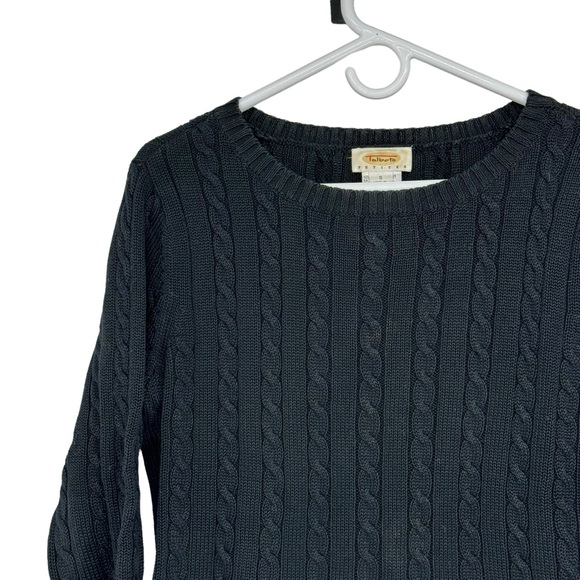 Talbots Size Small Petite Black 100% Cotton Crew Neck Cable Knit Sweater - Picture 2 of 8